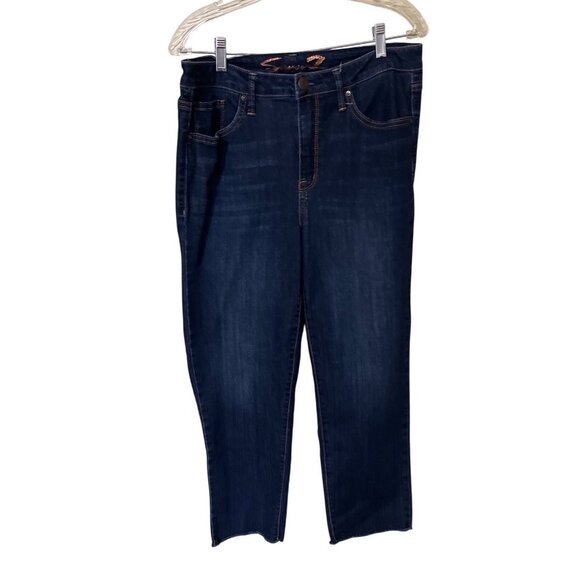 Seven7 Tower Straight Crop Jeans Size 10 Distressed Hem Dark Wash Denim - Picture 1 of 13